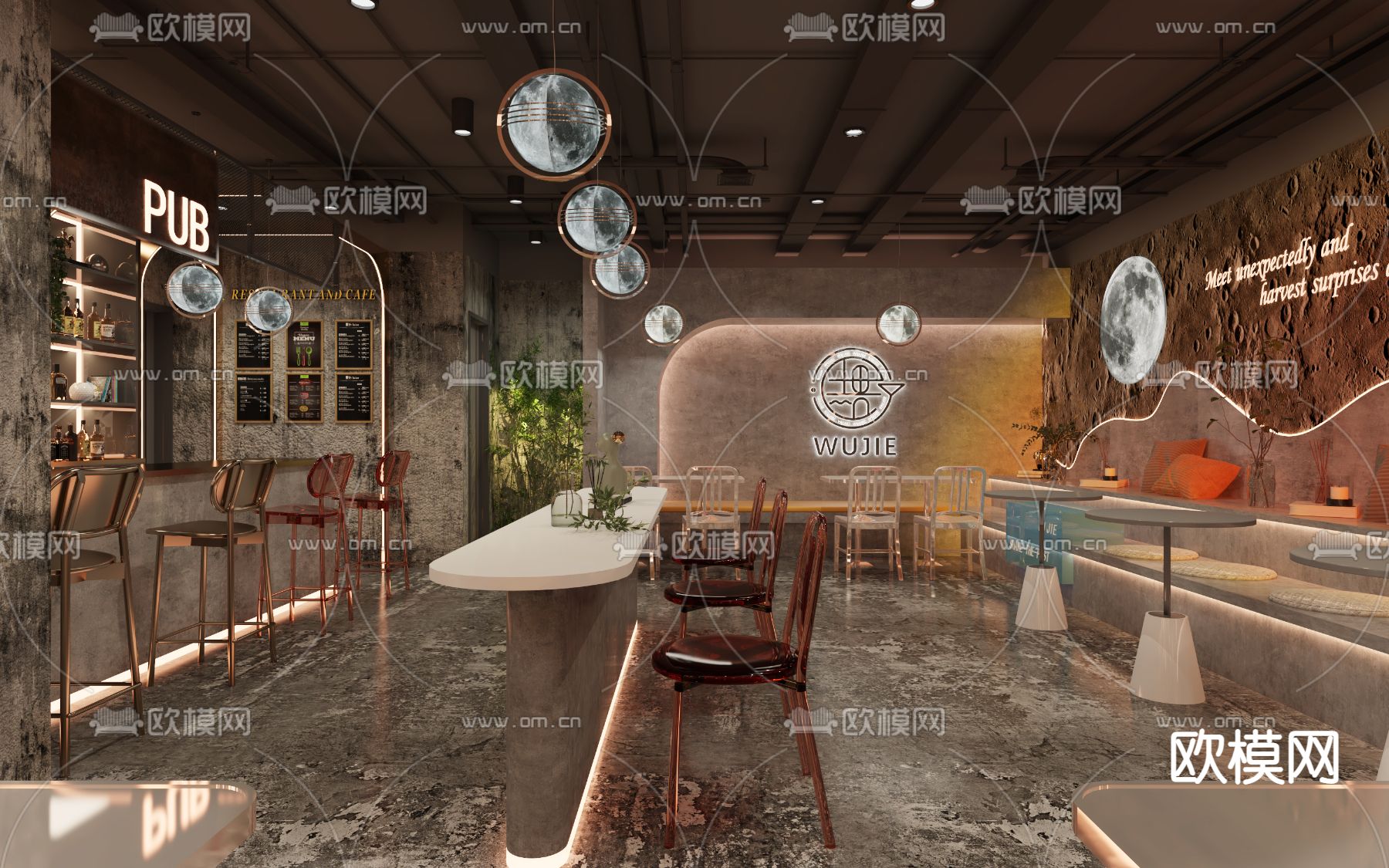 工业风月球网红音乐餐吧3d模型下载（渲染图2）