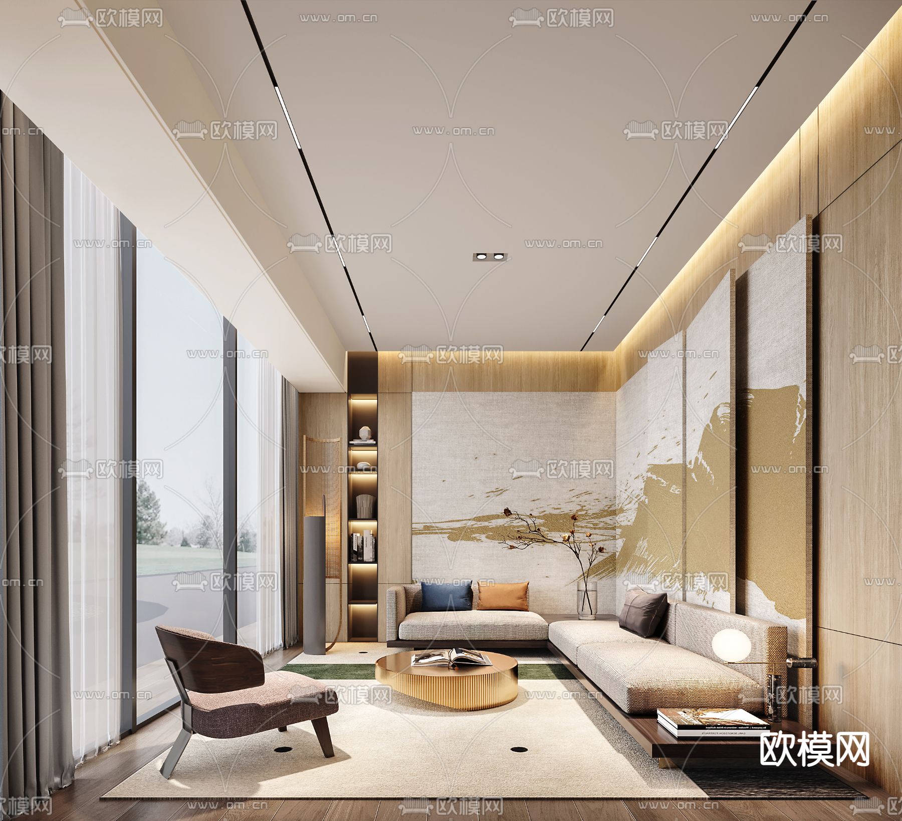 新中式售楼处VIP洽谈区3d模型下载