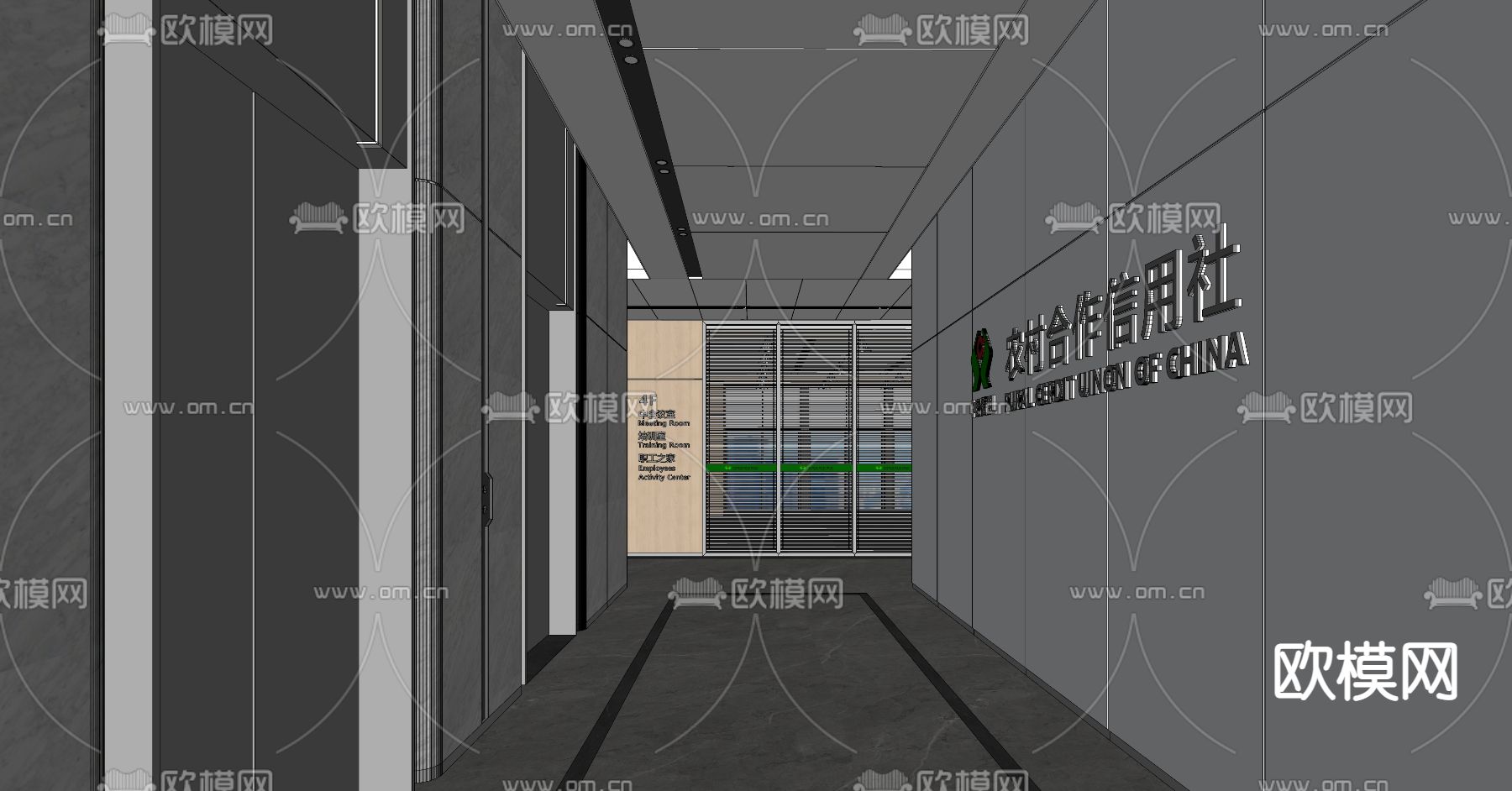 现代公司电梯间走道su模型下载（渲染图3）