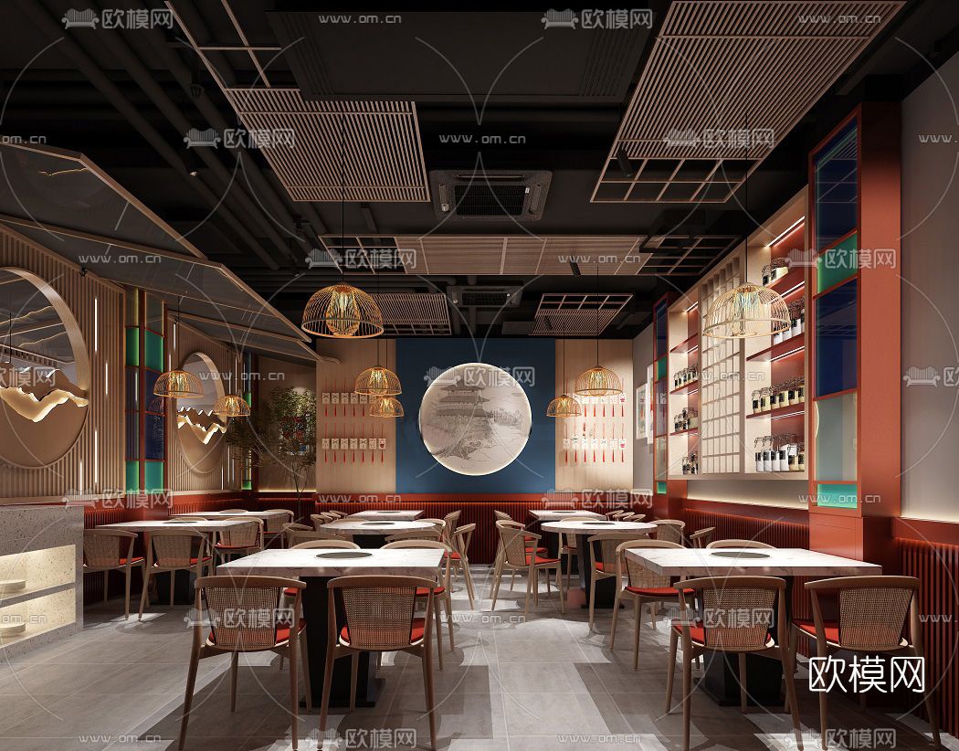 新中式火锅店3d模型下载（渲染图1）