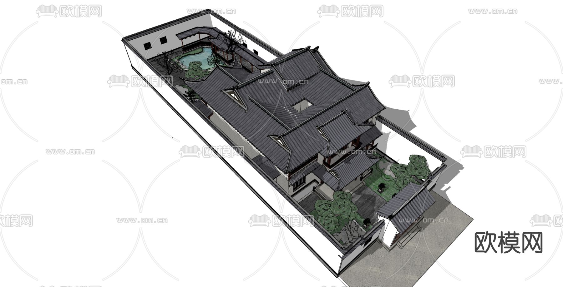 新中式古建四合院su模型