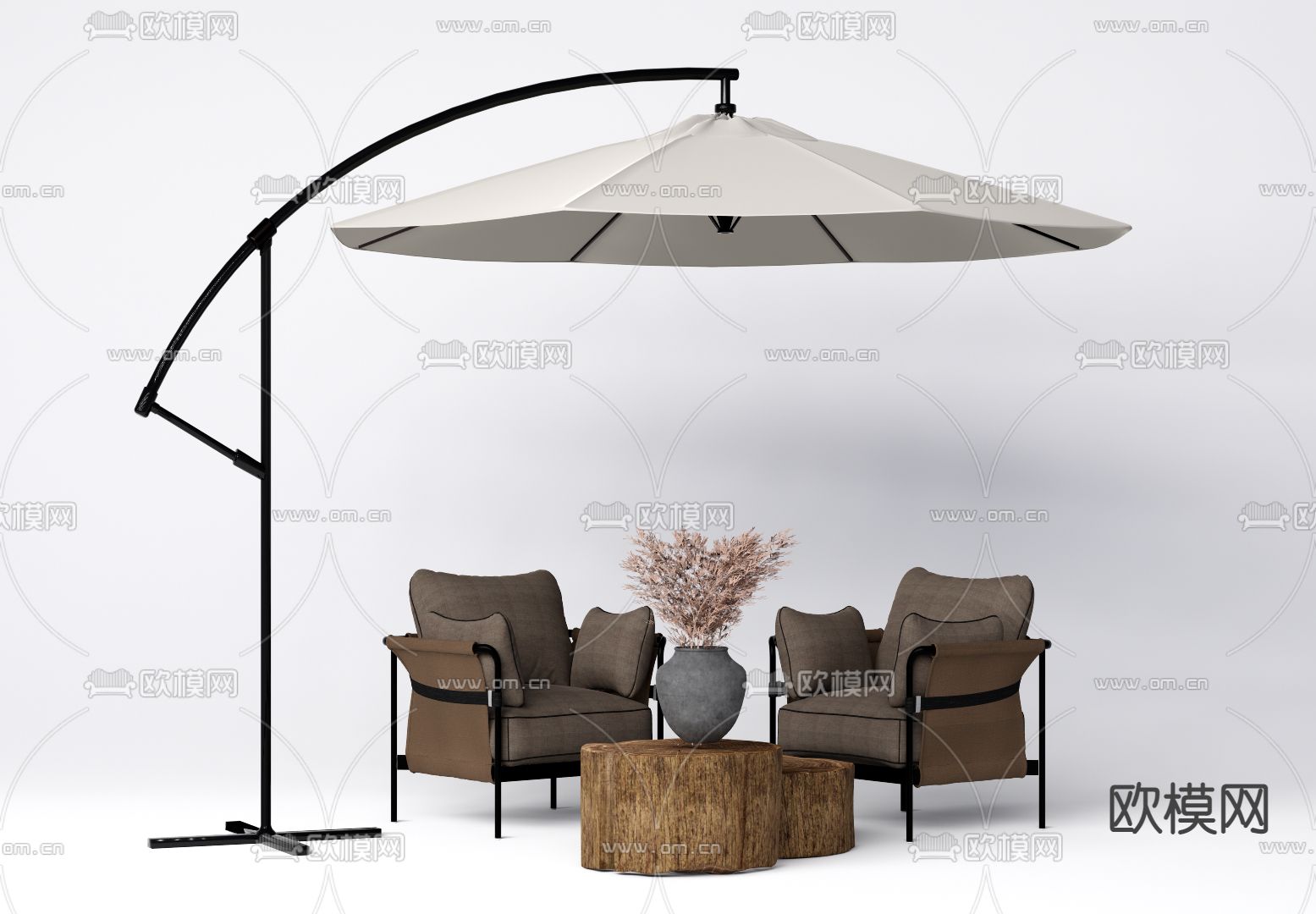 现代遮阳伞户外椅su模型下载（渲染图1）