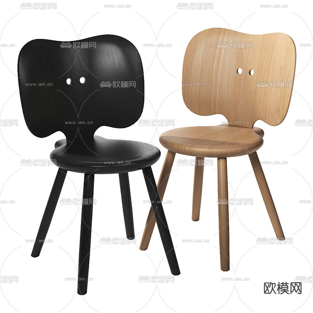 北欧原木单椅3d模型下载（渲染图1）