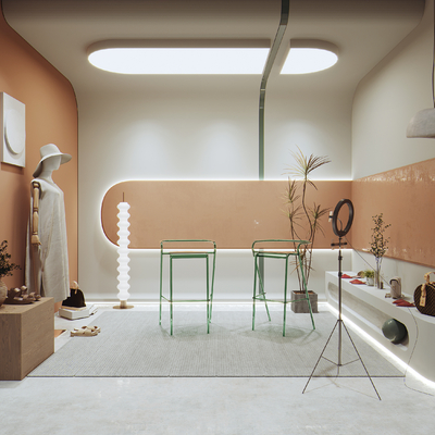  现代服装鞋包店直播间su模型 