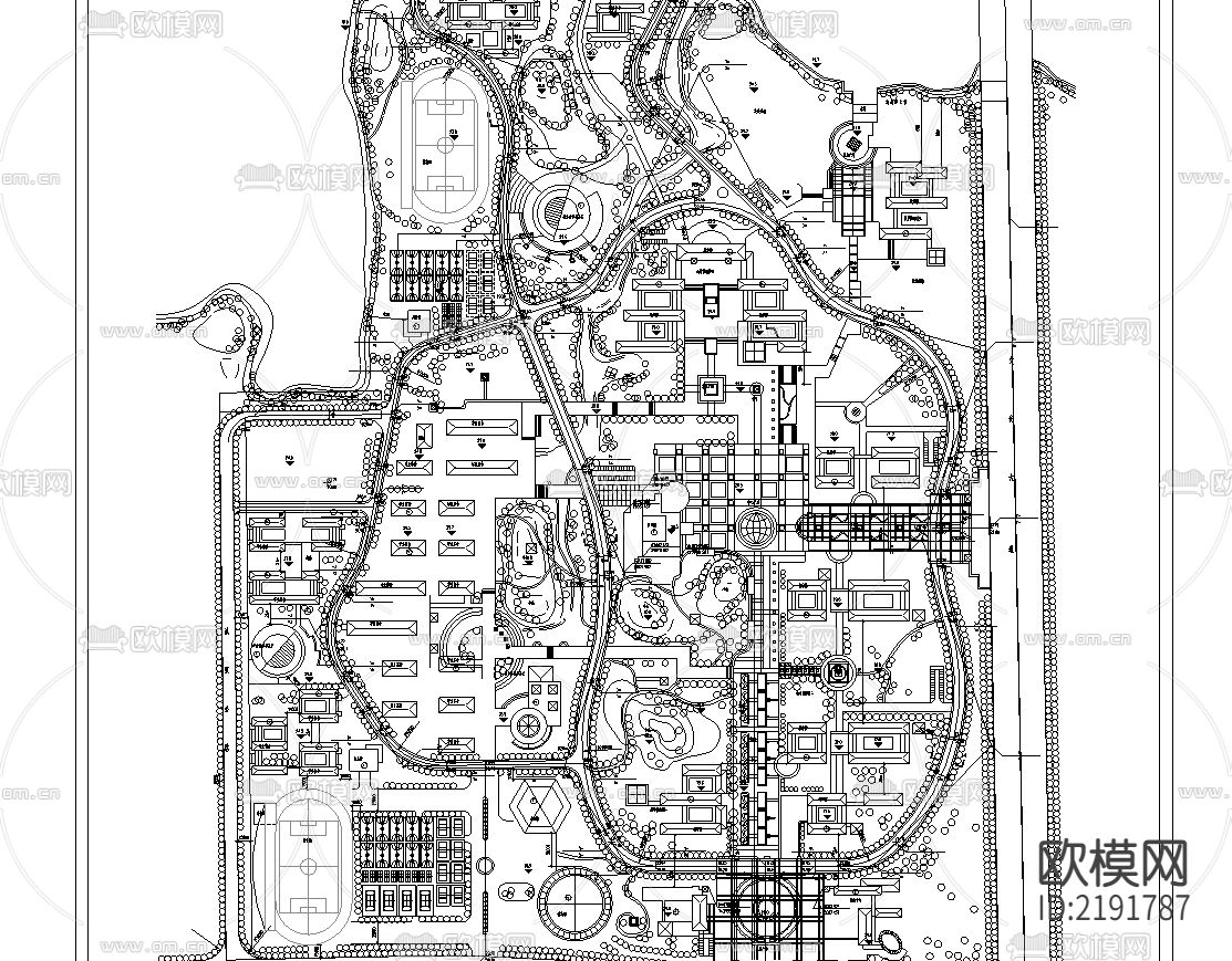 某大学东湖分校新校区总平面CAD施工图下载（渲染图1）