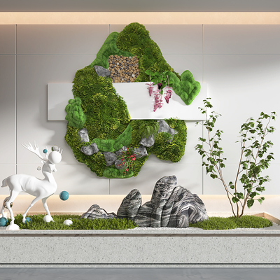 现代室内小鹿假山小品3d模型id:12026219下载新中式室内景观小品3d