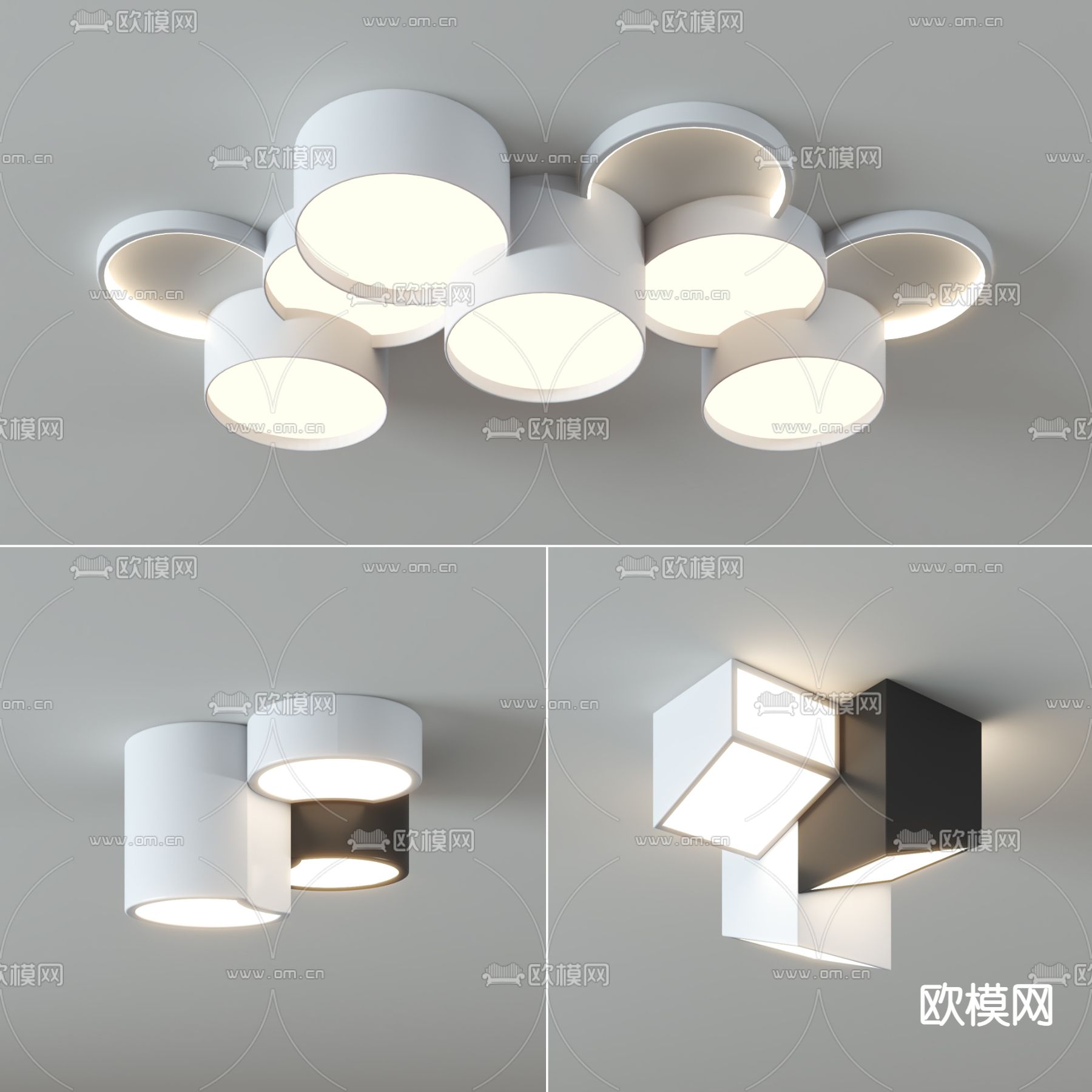 现代几何吸顶灯su模型下载（渲染图1）