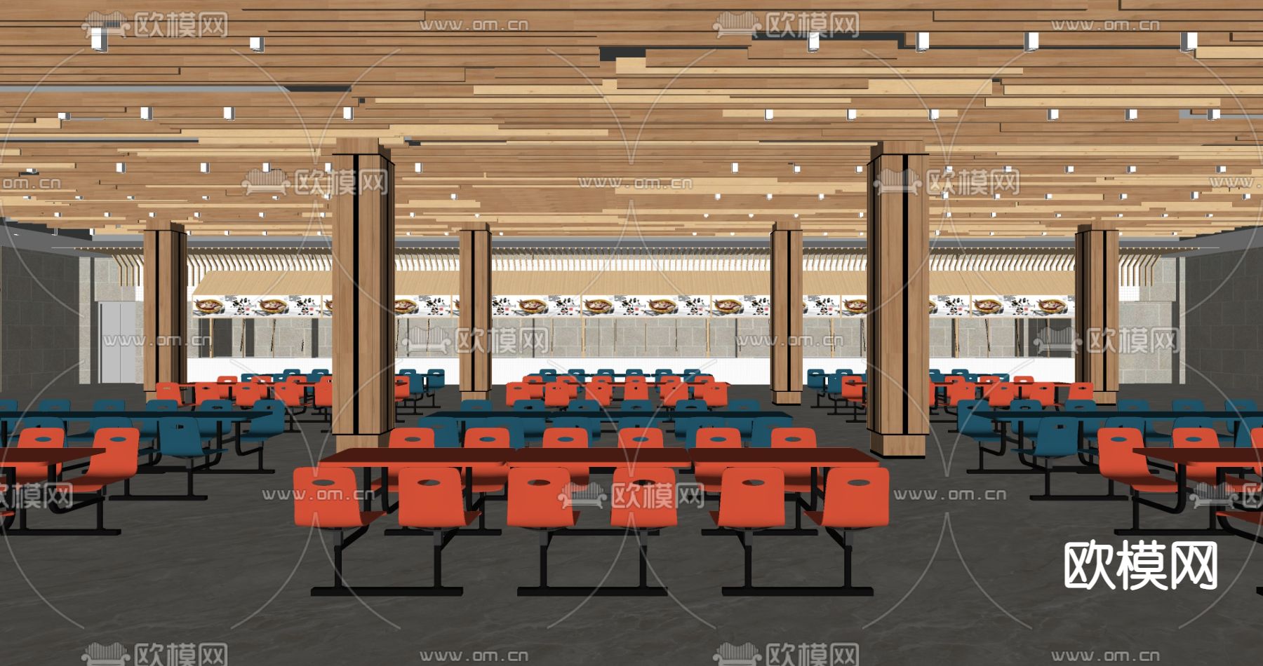 现代学校食堂su模型下载（渲染图2）