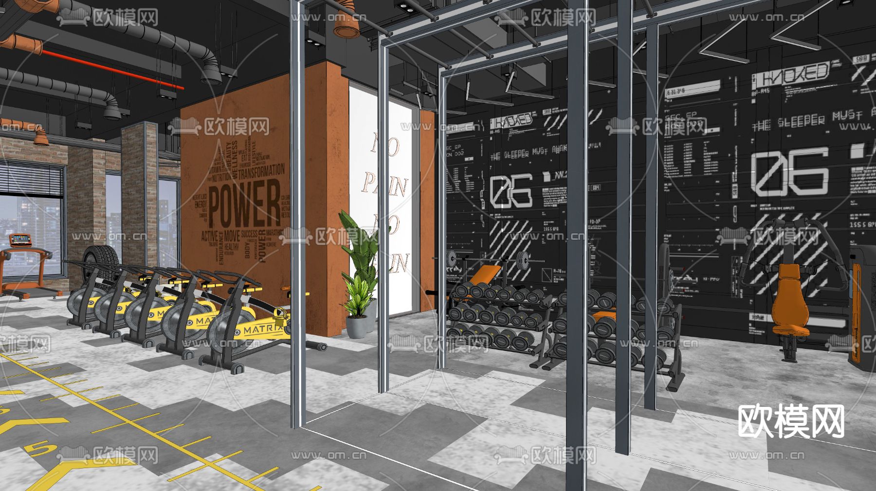 工业风健身房su模型下载（渲染图3）