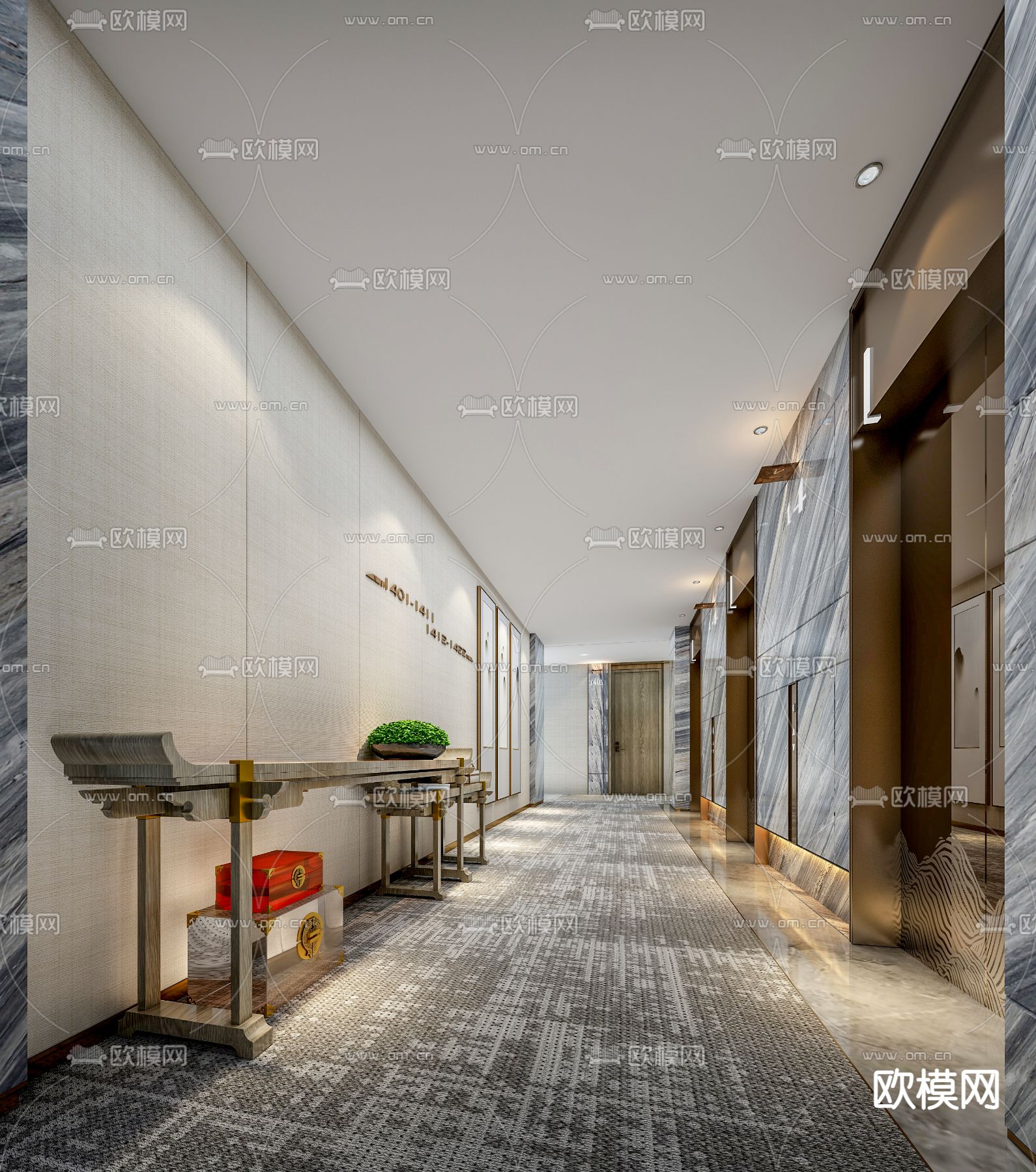 现代酒店客房电梯厅3d模型下载