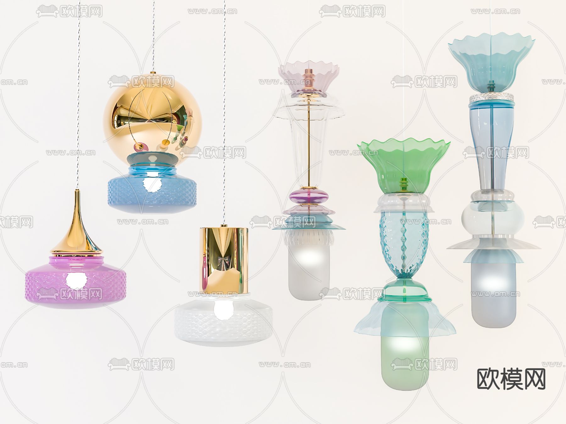 现代彩色玻璃艺术吊灯3d模型下载