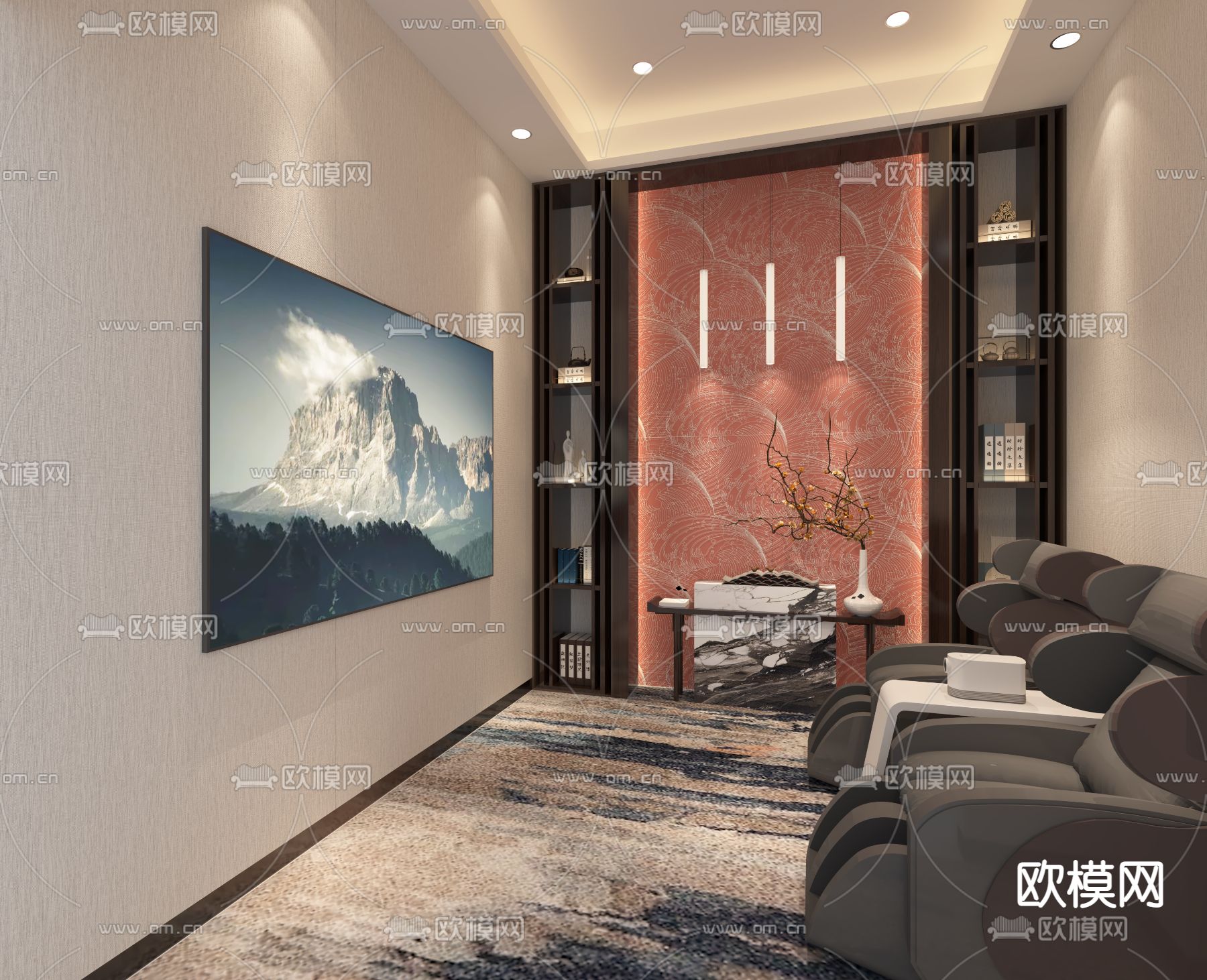 新中式影音室su模型下载