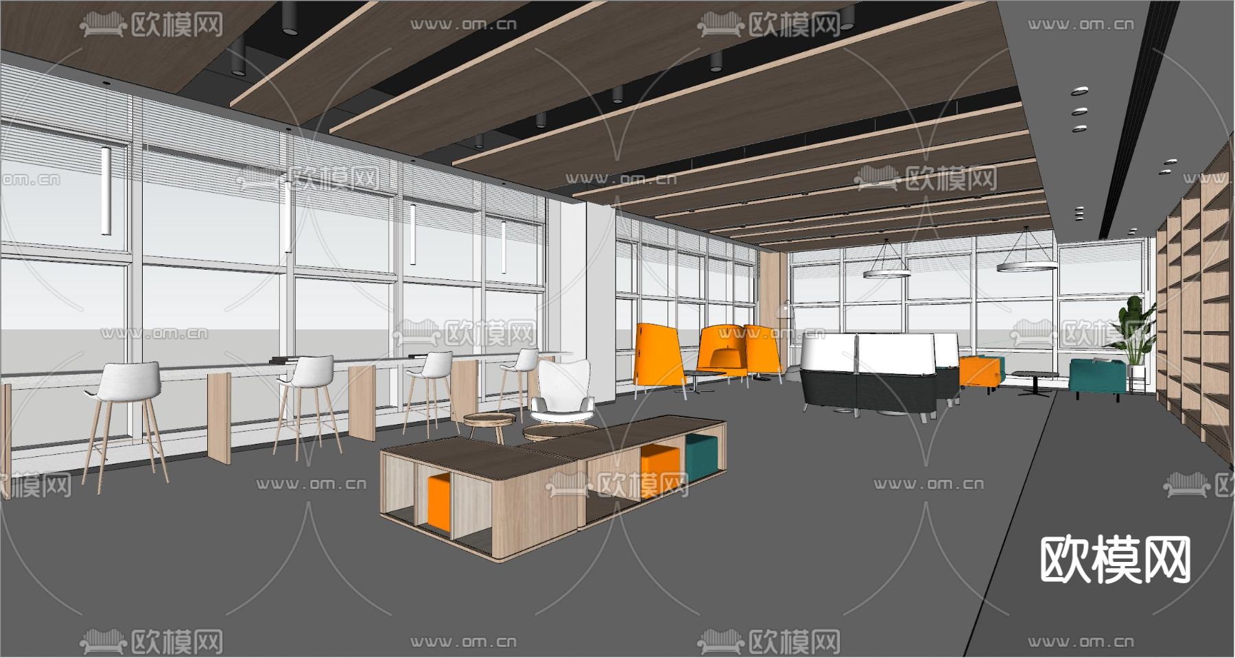 现代公共休息区su模型下载（渲染图2）