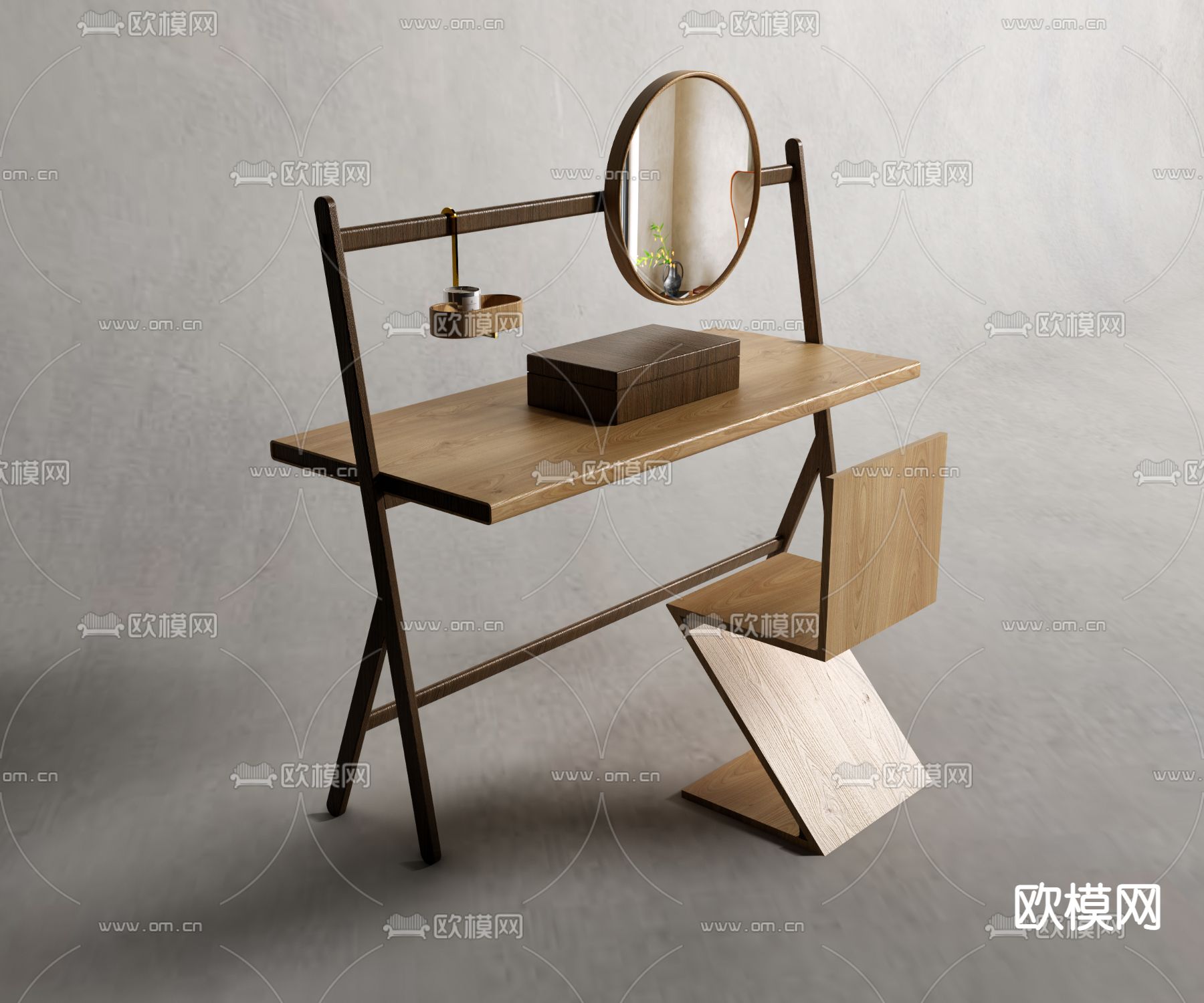 侘寂风实木梳妆台su模型下载（渲染图1）