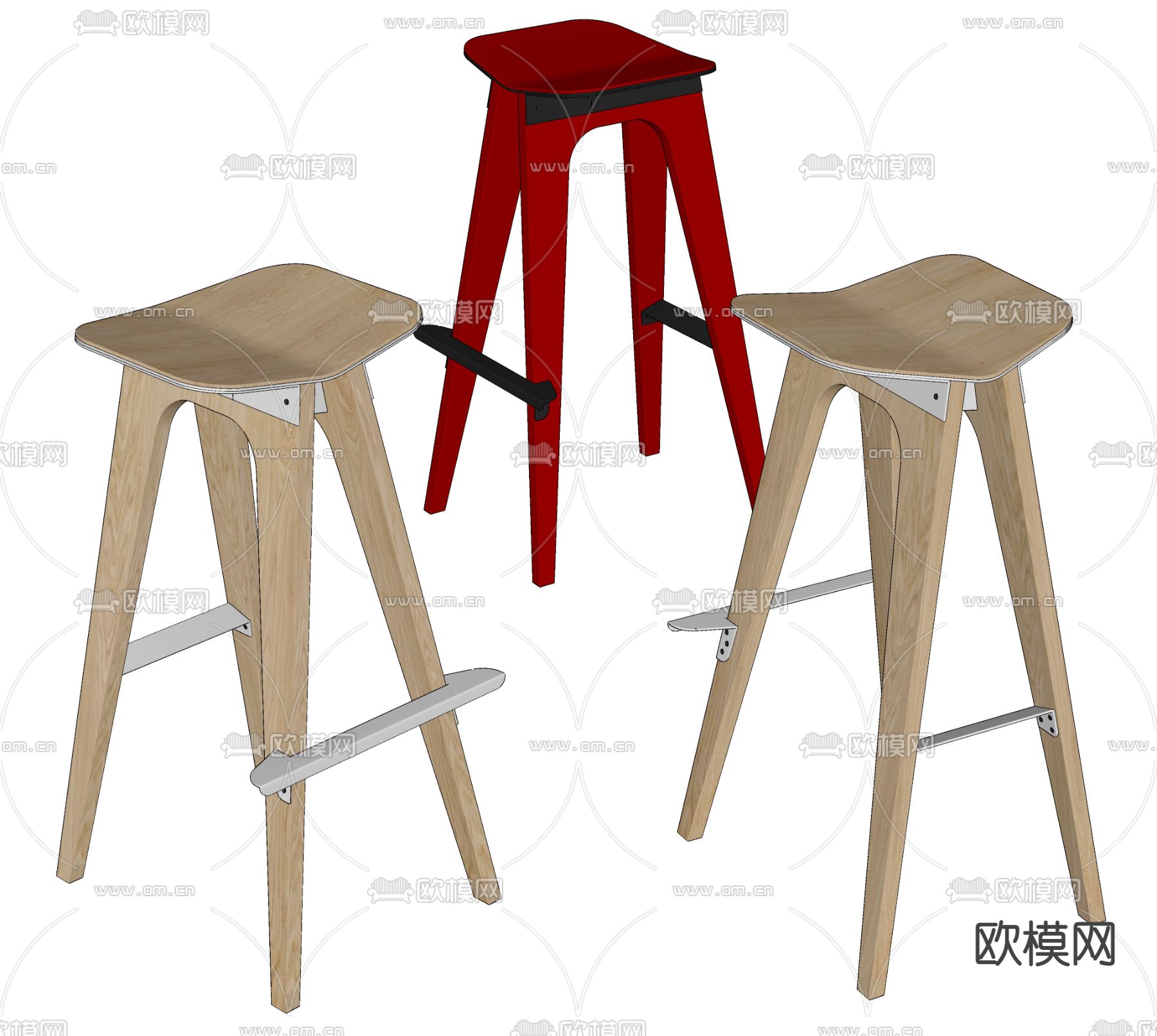 现代实木吧椅su模型下载（渲染图2）
