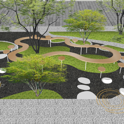  现代花池公园长椅su模型 