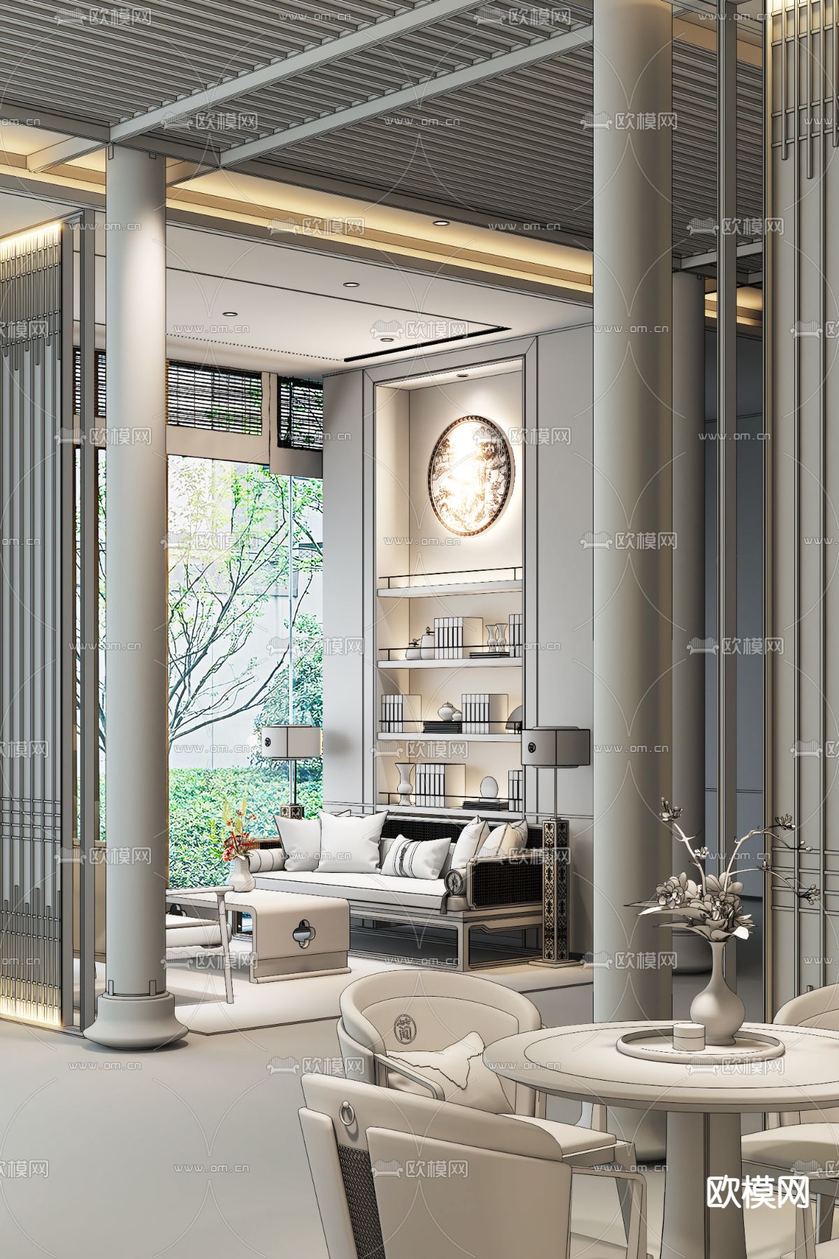 盘石设计 新中式售楼处洽谈区3d模型