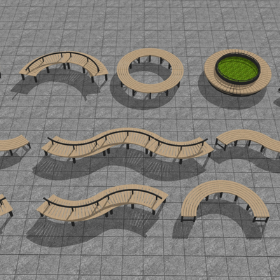  现代花池公园长椅su模型 