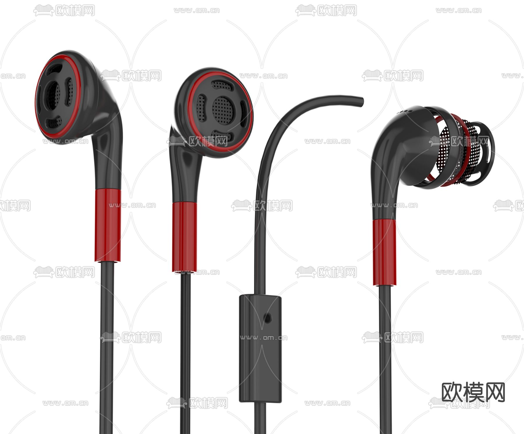黑红色耳机3d模型下载