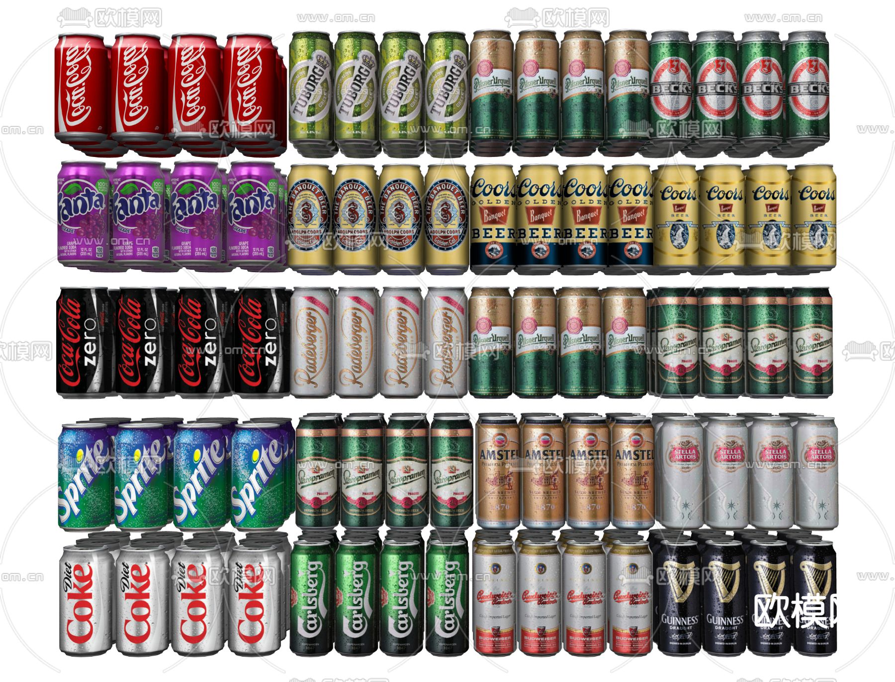 现代灌装啤酒可乐汽水su模型下载（渲染图2）