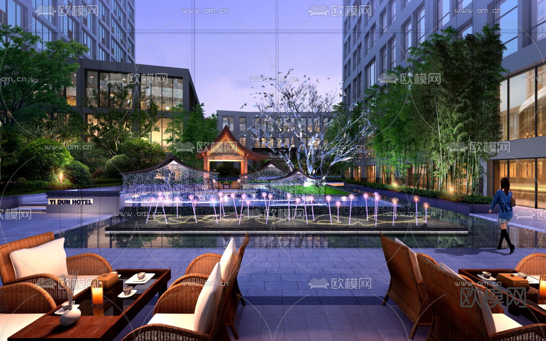 东南亚庭院景观psd下载