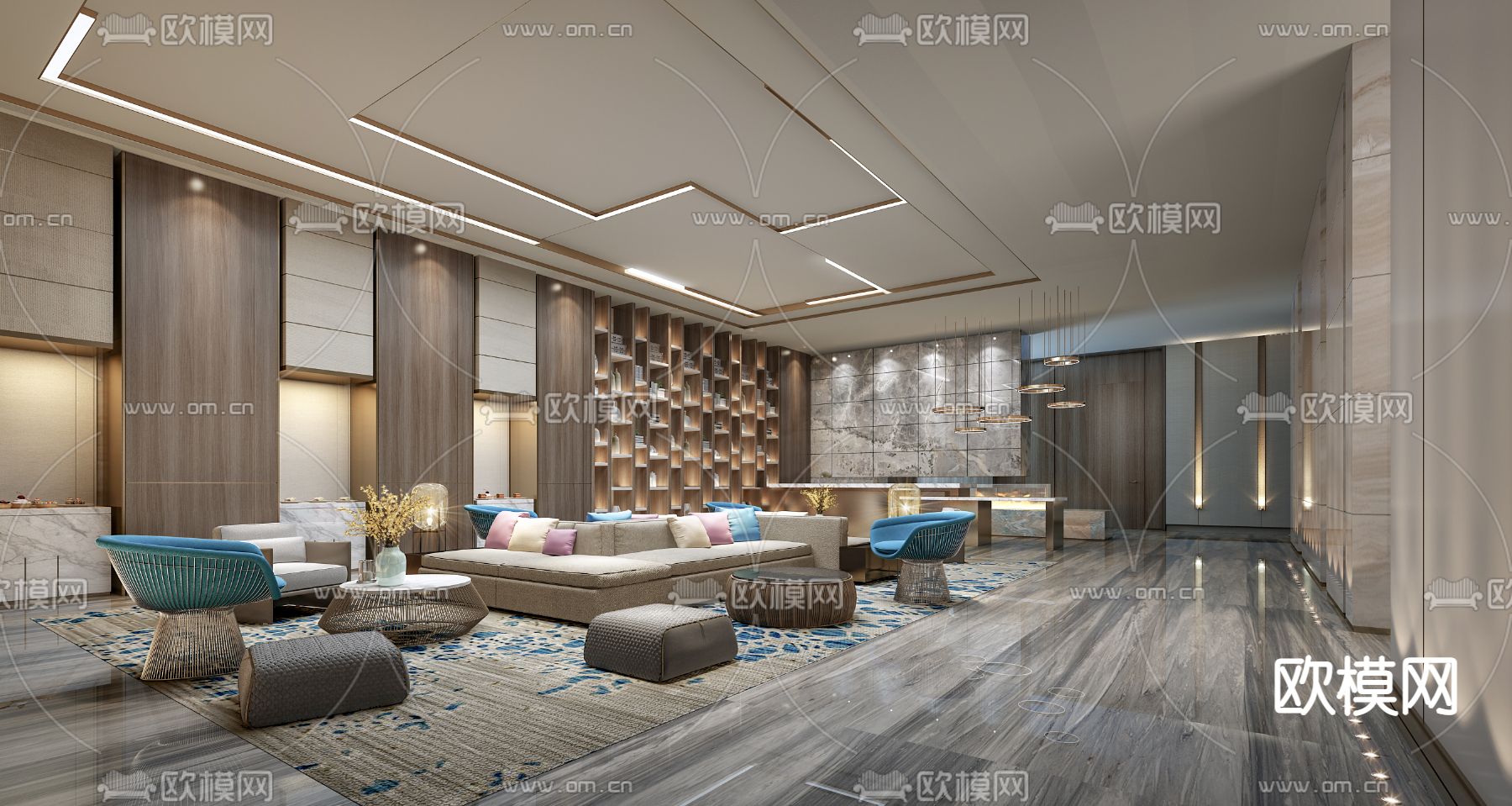 现代轻奢酒店大堂吧3d模型下载_ID12025394_3dmax免费模型-欧模网