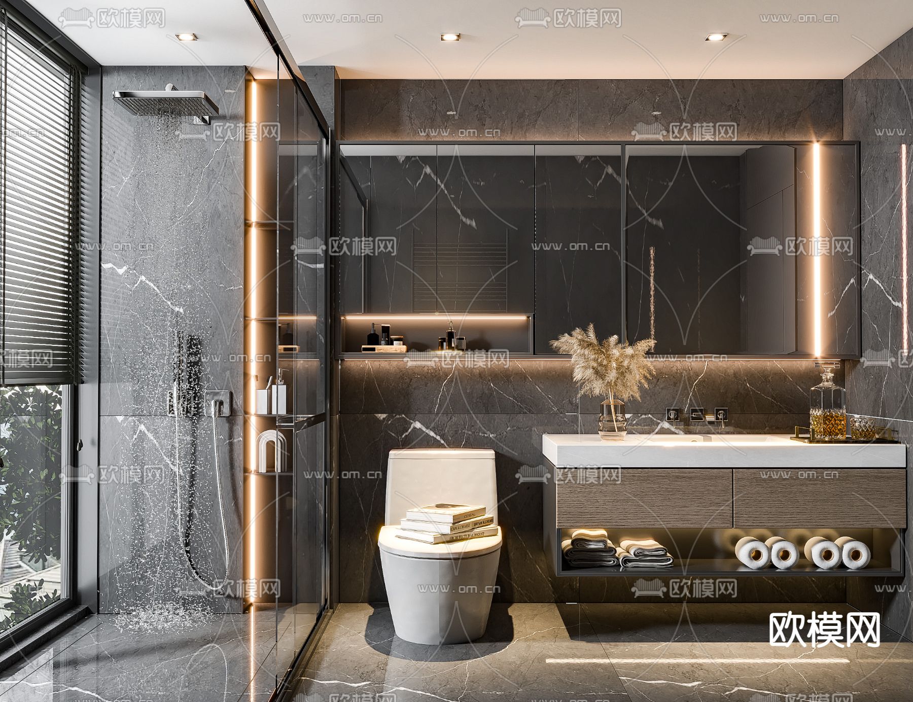 现代高级灰卫生间浴室3d模型下载