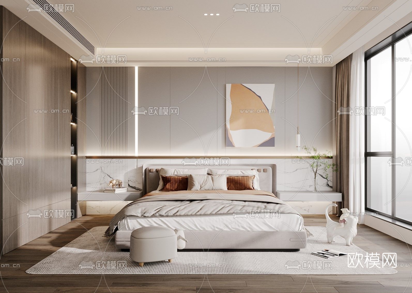 现代卧室主人房3d模型下载