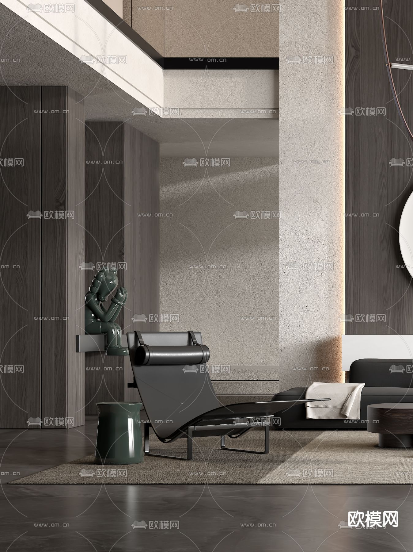 现代高级灰别墅客厅3d模型下载（渲染图3）