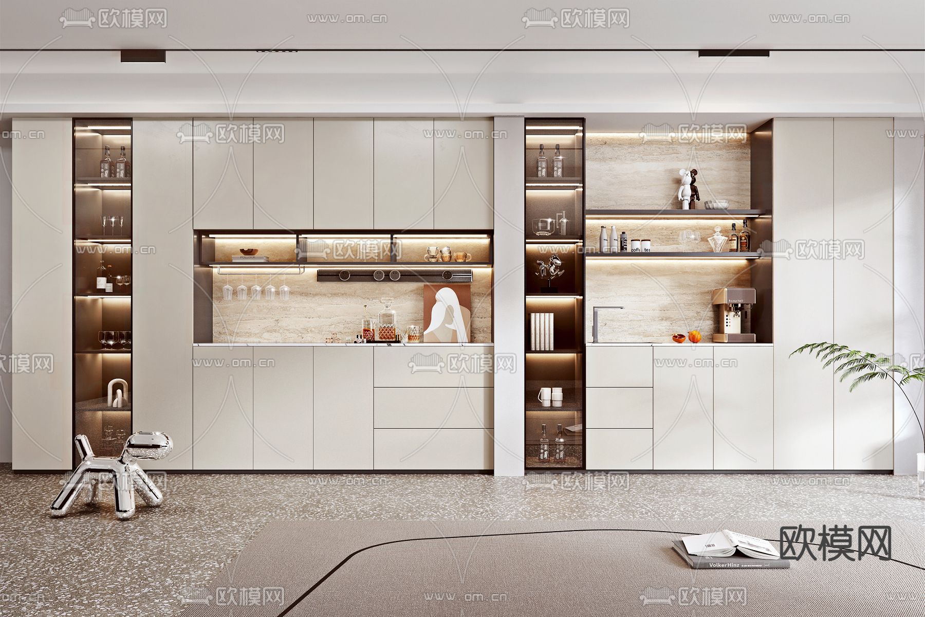 现代轻奢酒柜3d模型下载