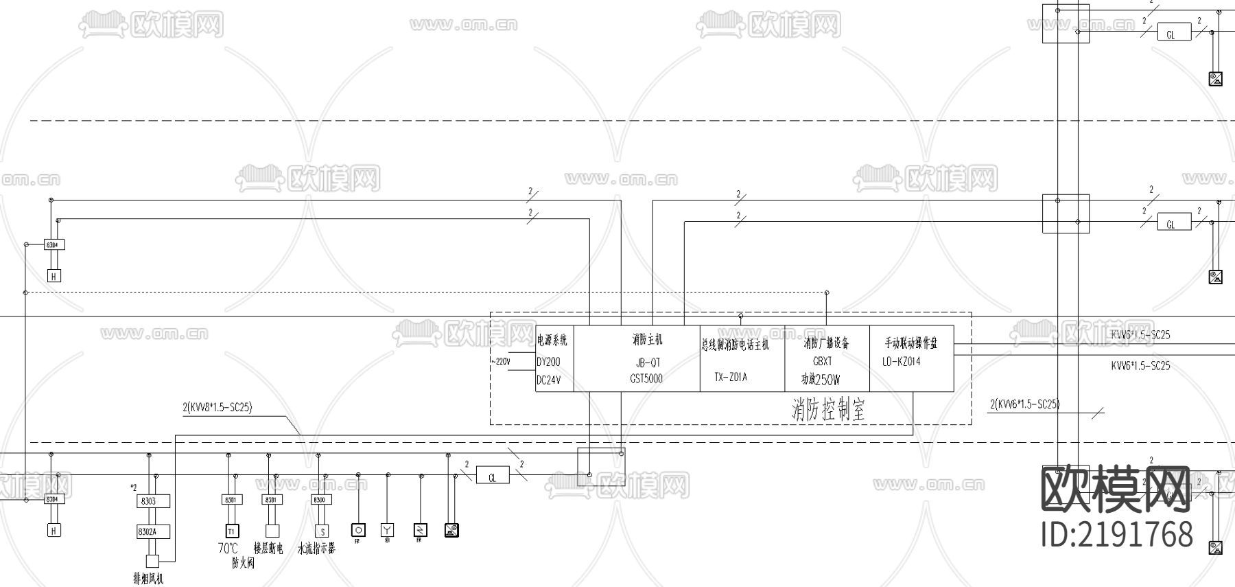消防报警联动系统图下载（渲染图3）
