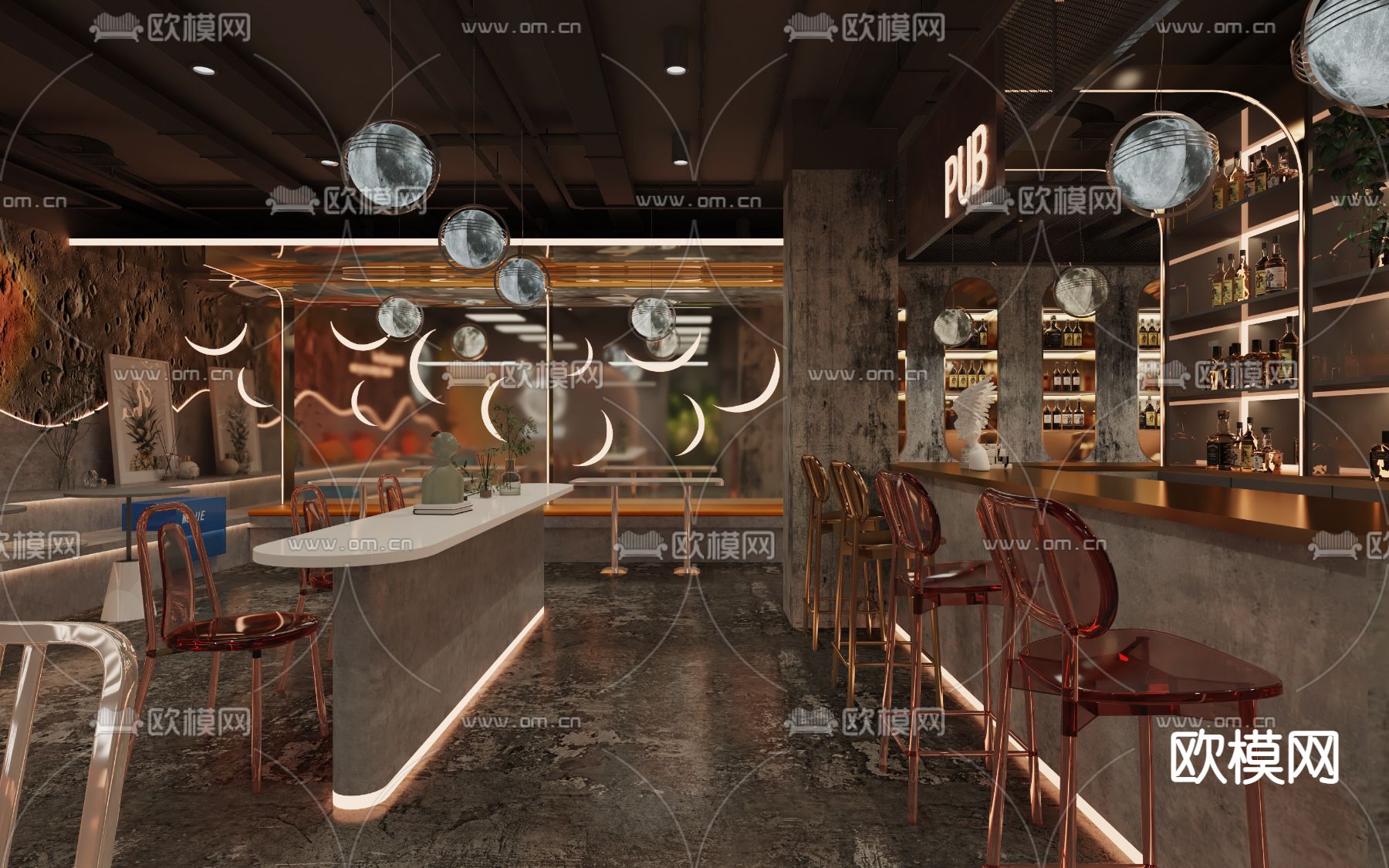 工业风月球网红音乐餐吧3d模型下载（渲染图1）