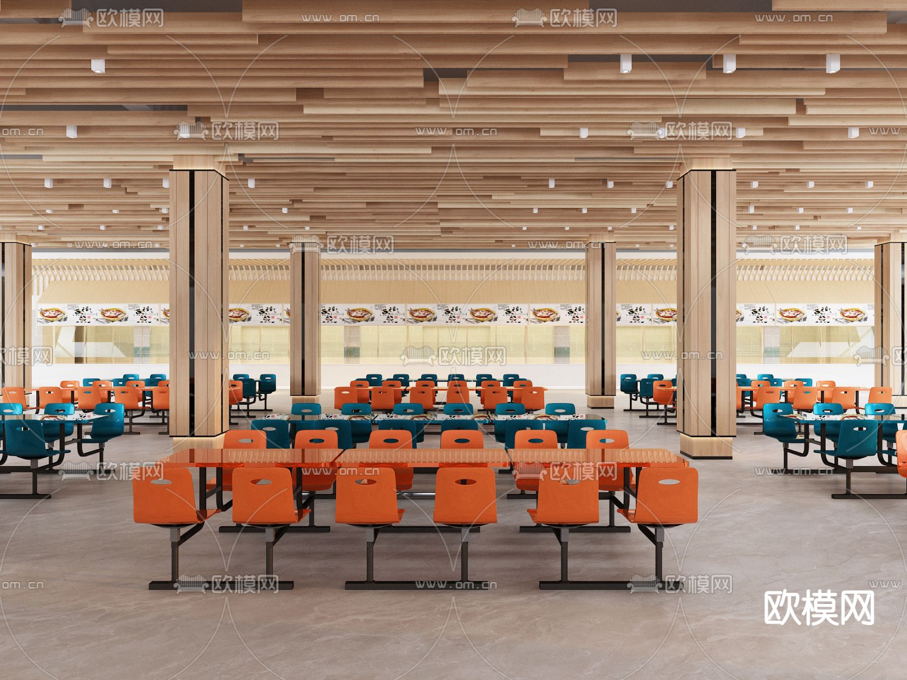 现代学校食堂su模型下载（渲染图1）