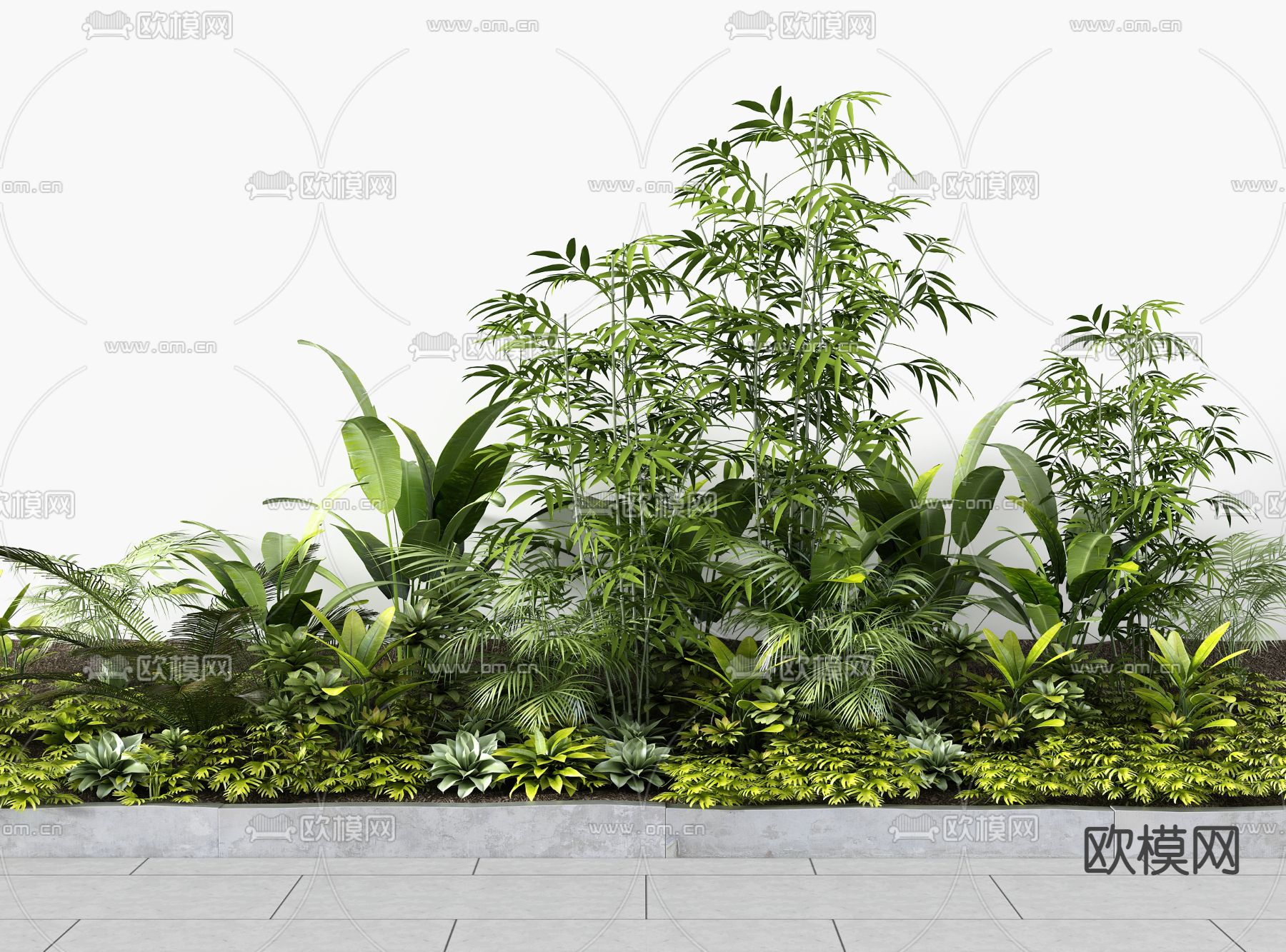 现代绿植花草花坛3d模型下载