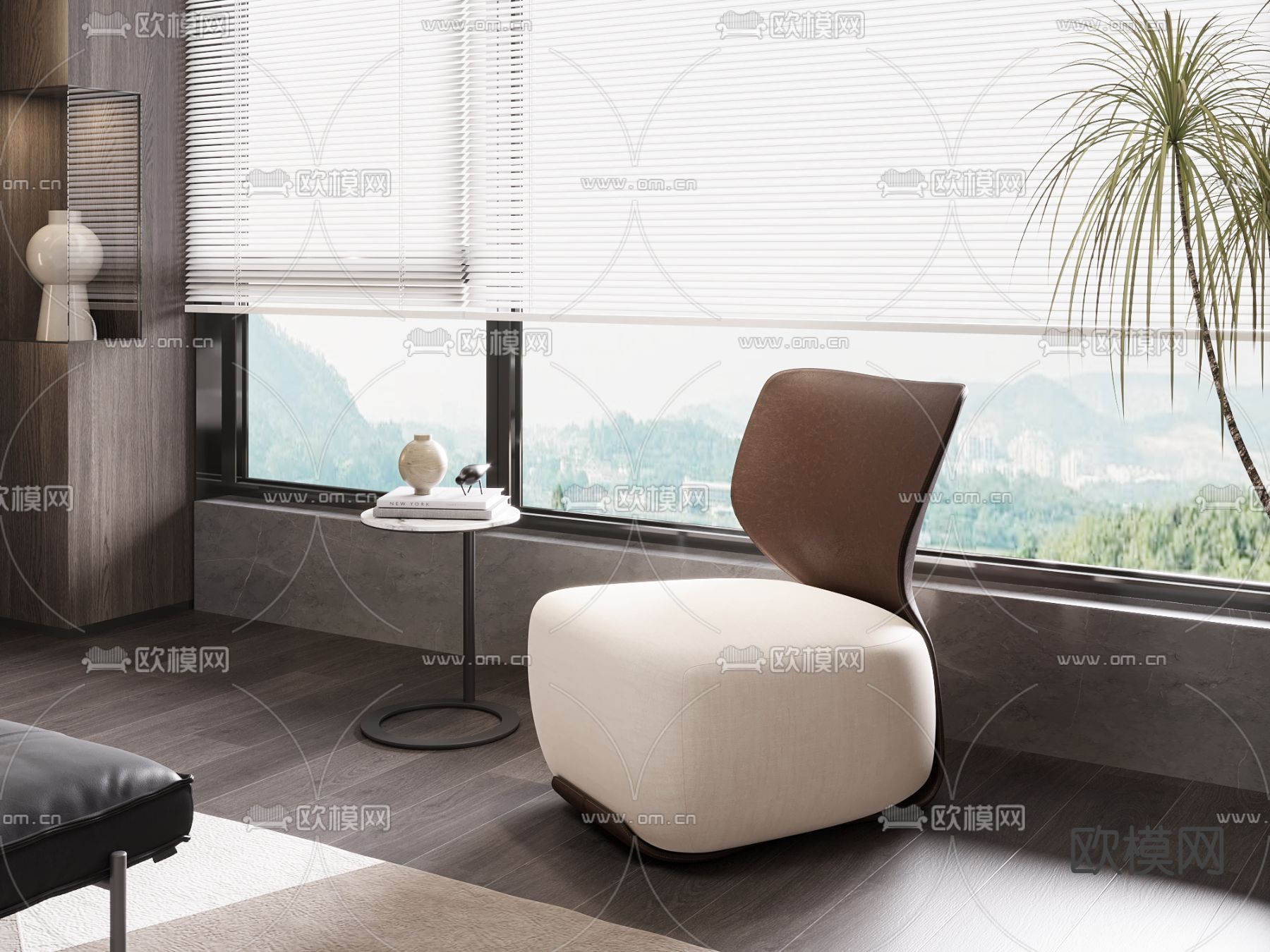 现代米白色单人沙发3d模型下载