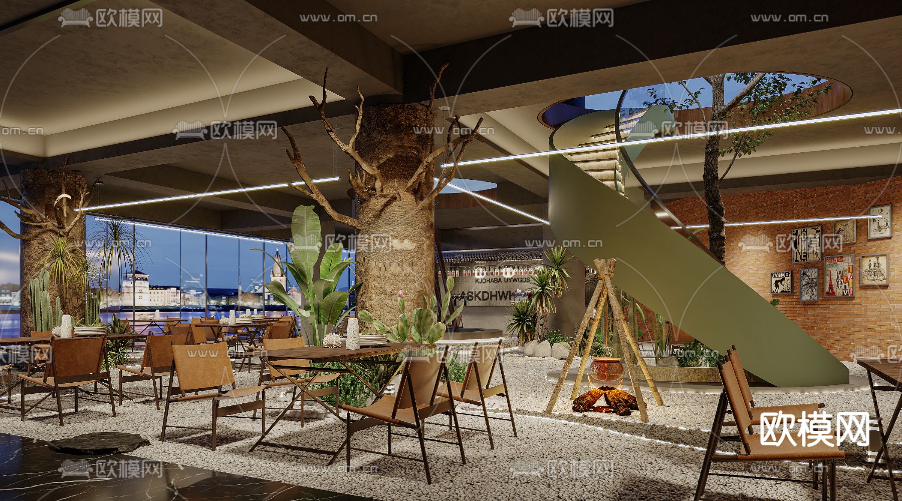 工业风露营清吧音乐餐厅3d模型下载_ID12026735_3dmax免费模型-欧模网