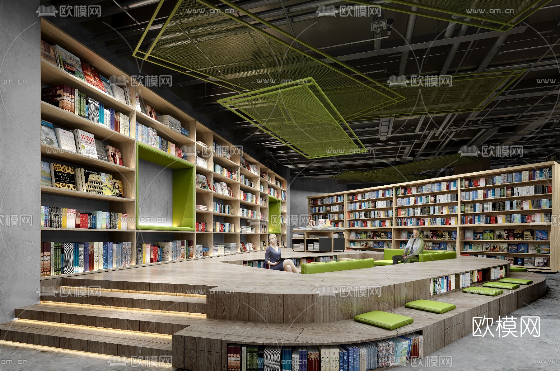 现代图书馆3d模型下载（渲染图2）