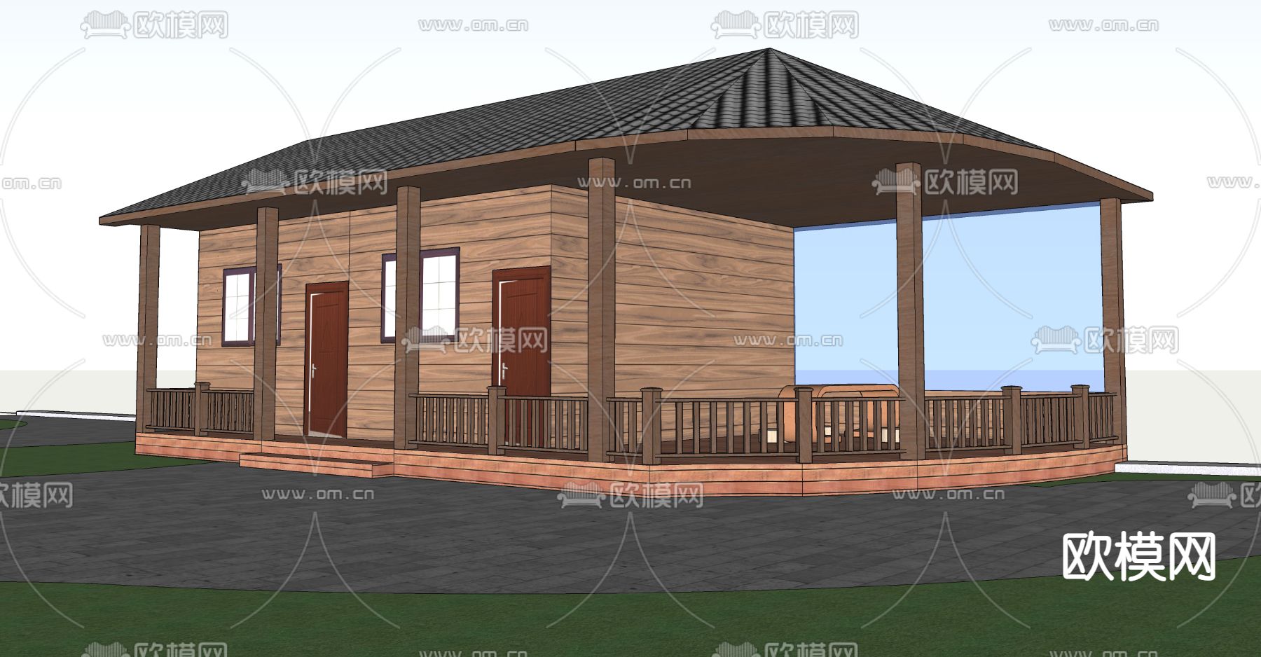 现代木屋su模型下载（渲染图2）
