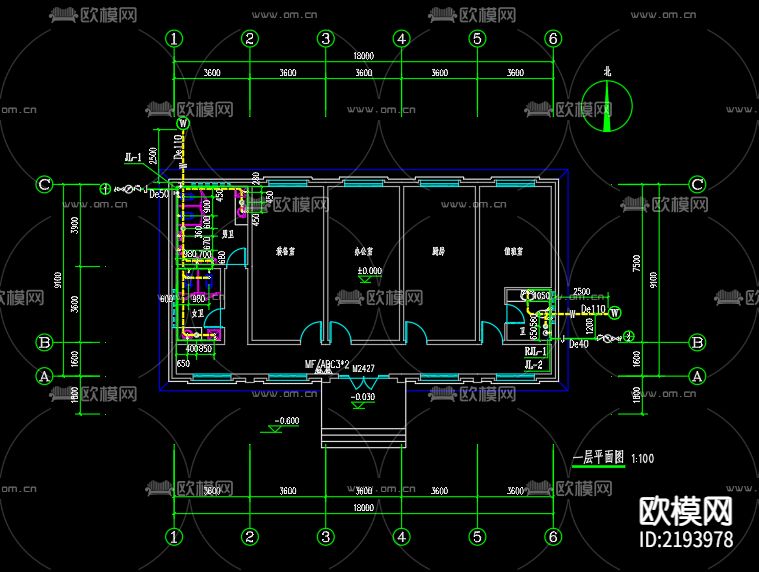 民房给排水CAD施工图下载（渲染图3）