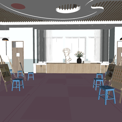  现代美术教室su模型 