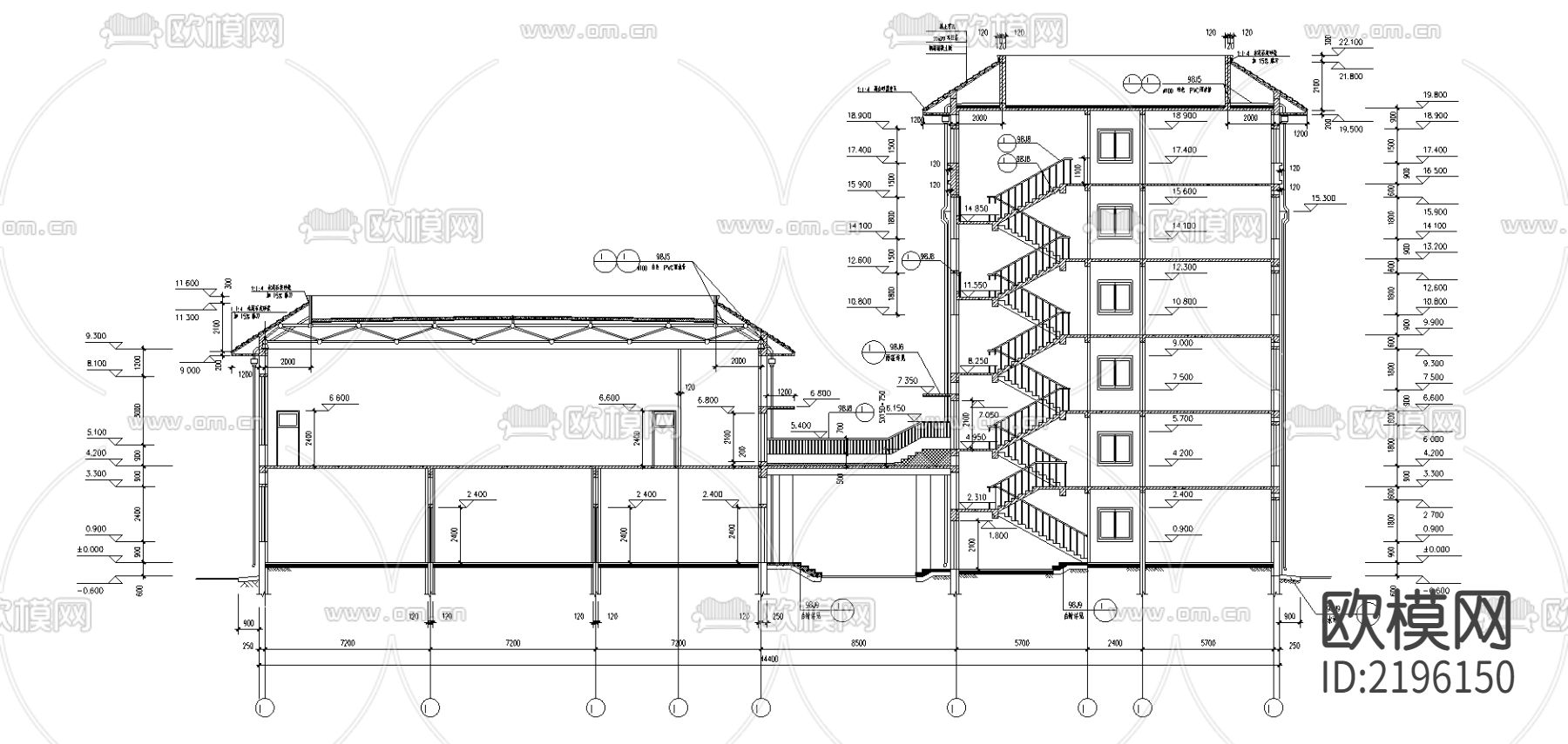 学校综合楼建筑cad施工图下载（渲染图1）