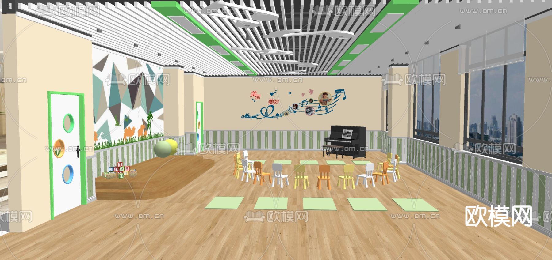现代音乐教室su模型下载