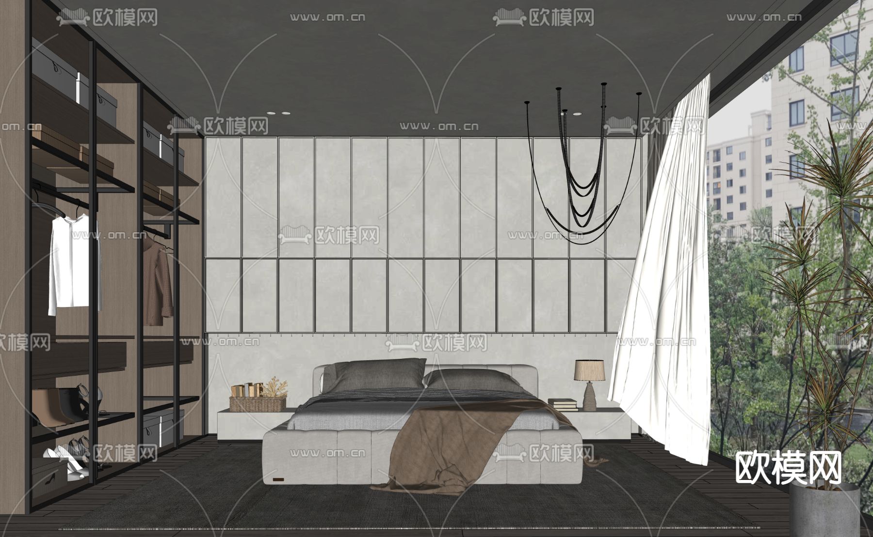 侘寂风卧室su模型下载（渲染图2）