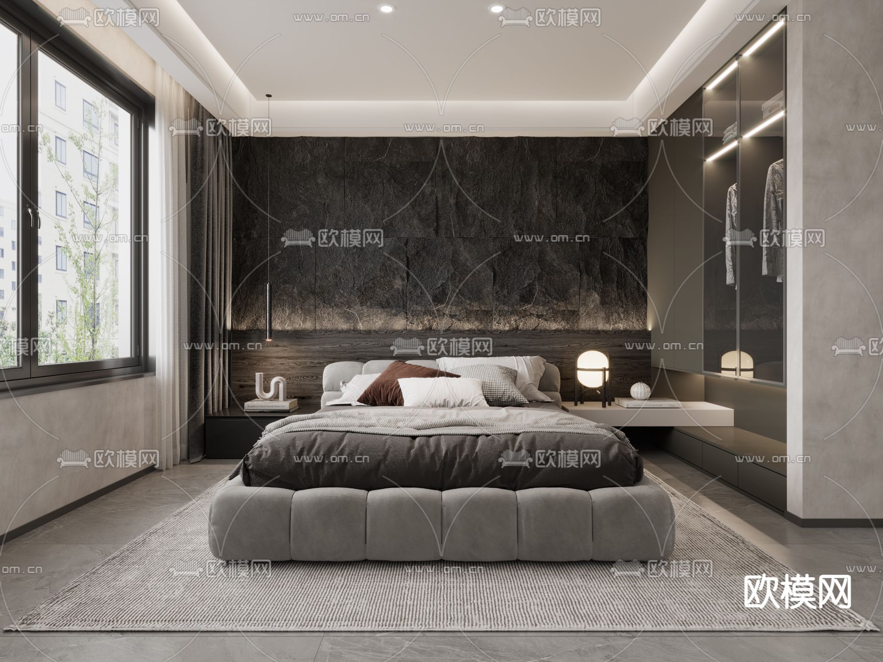 现代高级灰卧室主人房3d模型下载