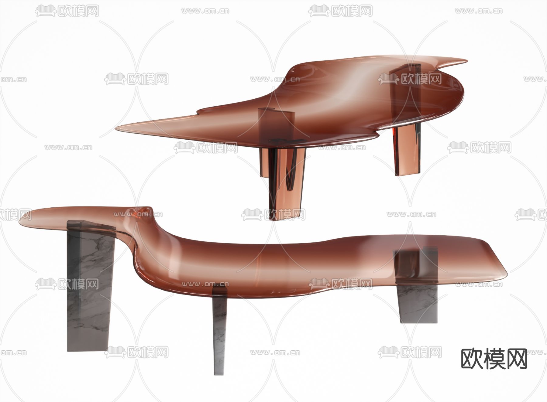 现代茶色玻璃流体茶几3d模型下载