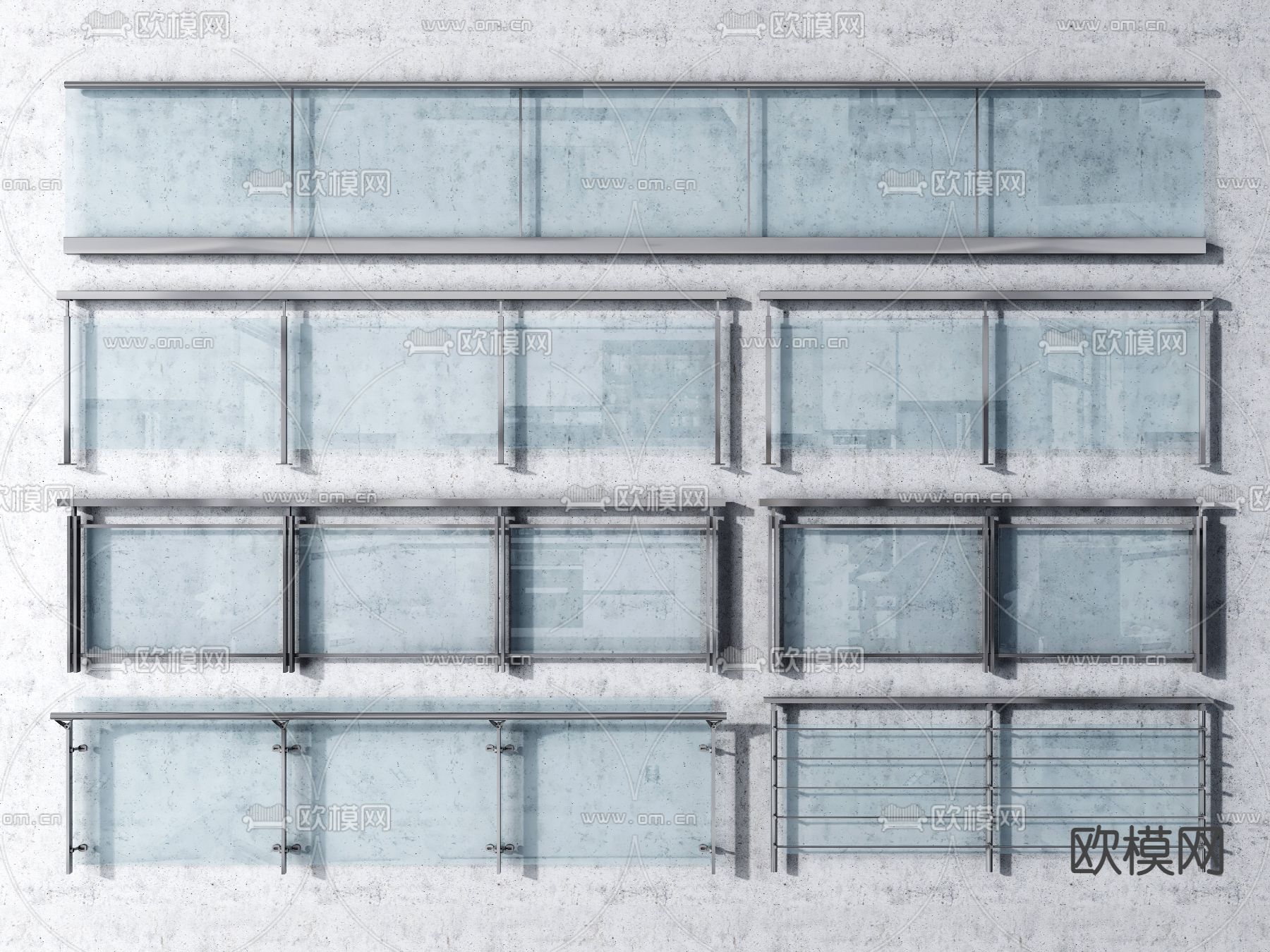 现代玻璃栏杆护栏围栏3d模型下载
