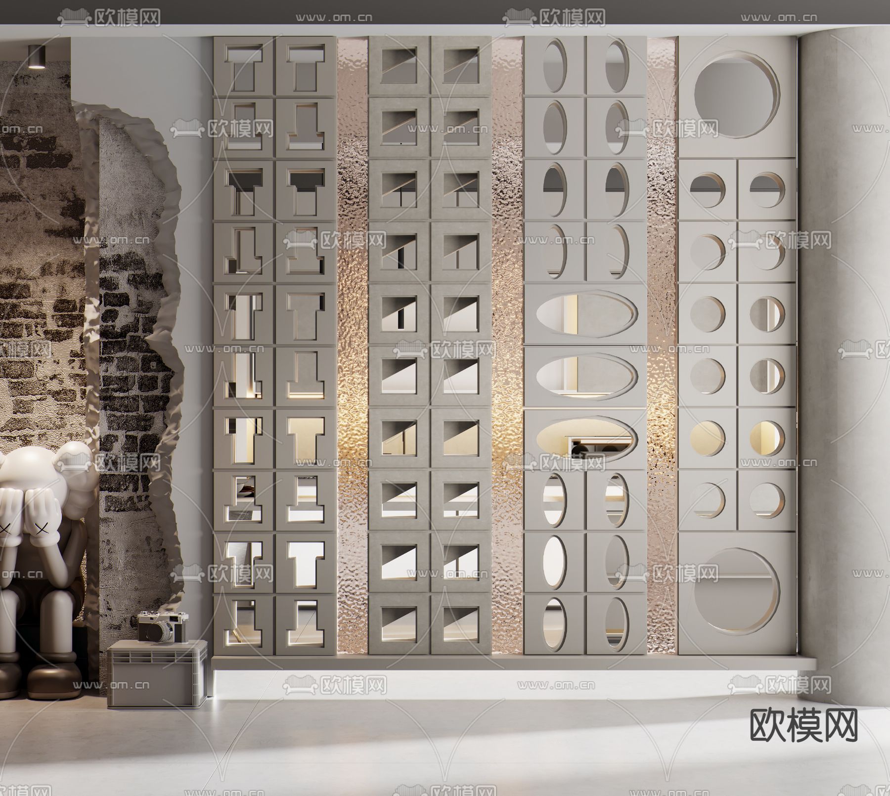 现代几何镂空水泥砖屏风隔断3d模型下载