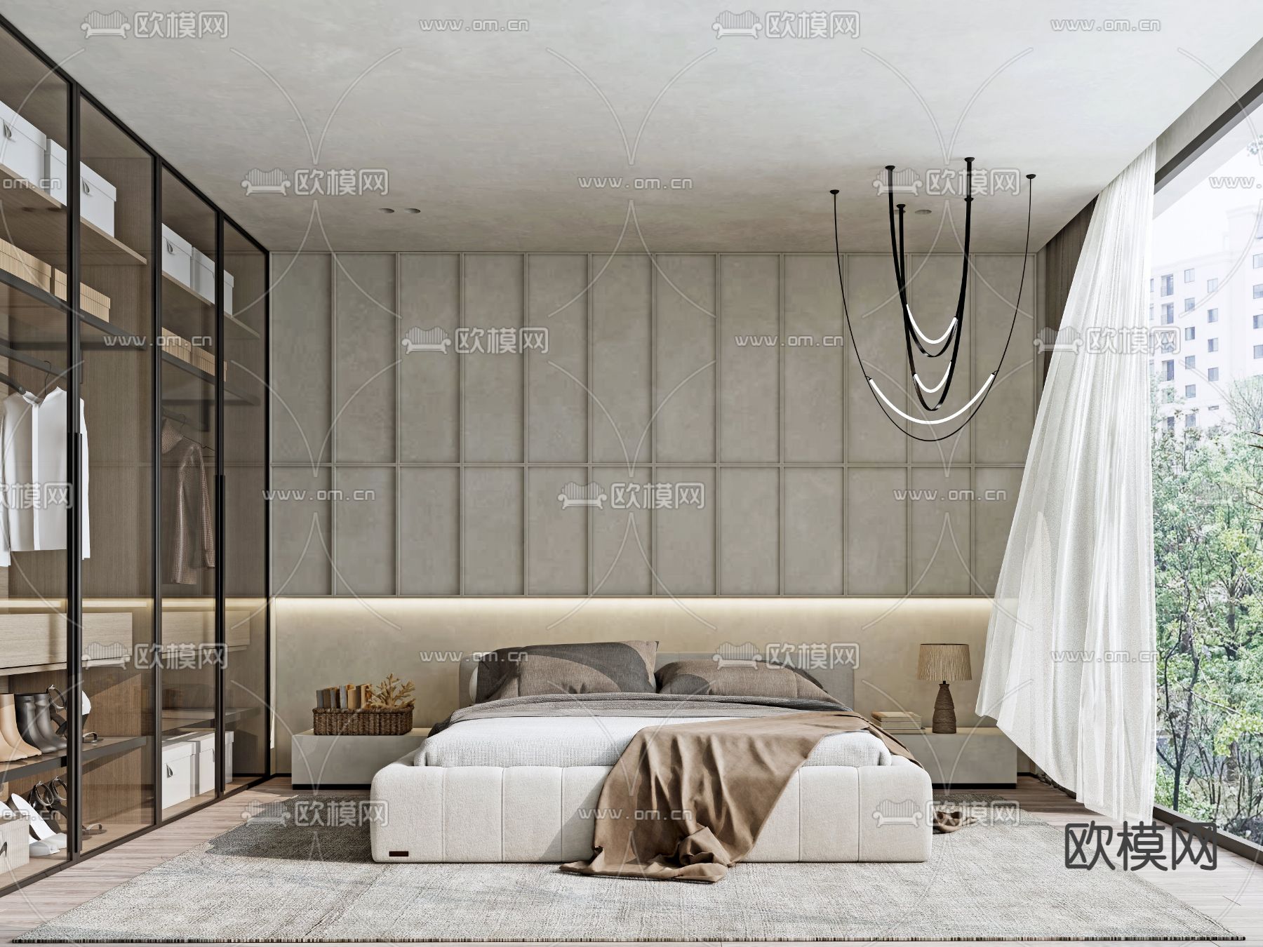 侘寂风卧室su模型下载（渲染图1）