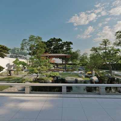  新中式庭院su模型 