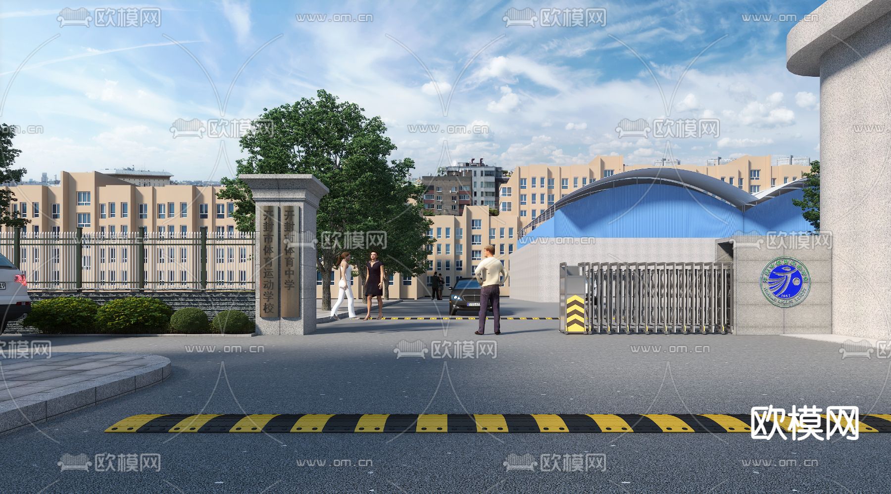 现代学校大门3d模型下载